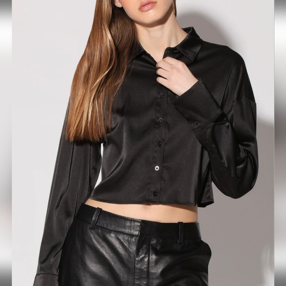 NEW WALTER BAKER | $158 Satin Cropped Blouse - Picture 1 of 4